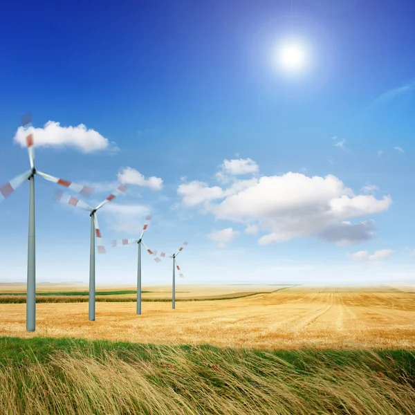 Turbinas eólicas no campo — Fotografia de Stock