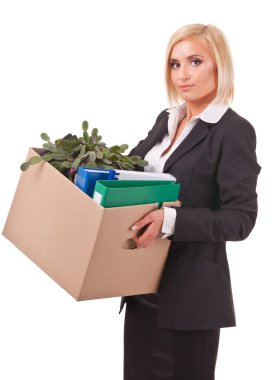 Young business woman moving personal things clipart