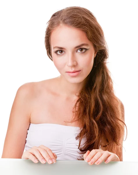 Молодая женщина лицо на белом — стоковое фото