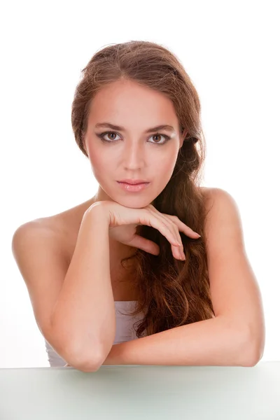 Young woman face on white — Stock Photo, Image