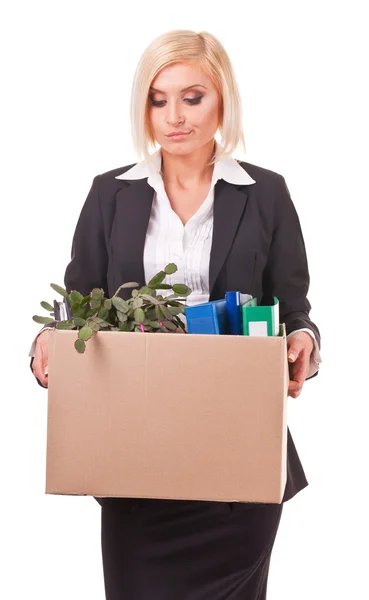 Displeased secretary with her personal things — Stock Photo, Image