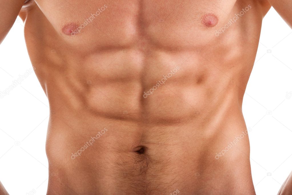 Stomach with a strained muscle bodybuilder