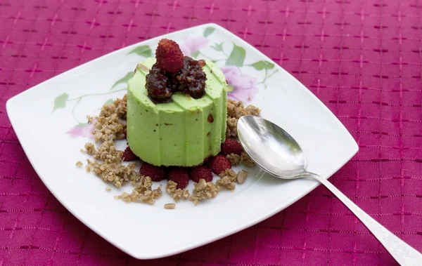 Sweet dessert with fresh wild strawberry and fruit jam — Stock Photo, Image