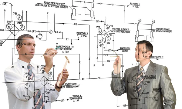 Designing engineering automation system.Teamwork — Stock Photo, Image