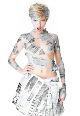 Woman wearing newspaper fashion clipart