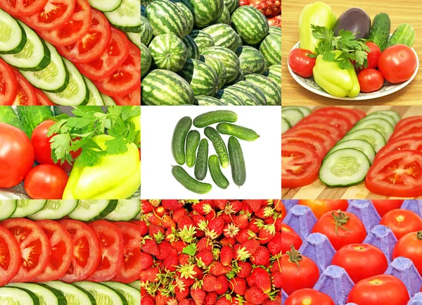 Set of different vegetables and strawberryes. — Stock Photo, Image