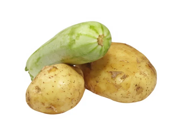 Green vegetable marrow and potatoes.Isolated. — Stock Photo, Image