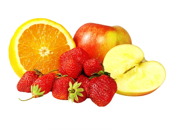 Dojrzałe truskawki, cytryny i jabłka. — Zdjęcie stockowe