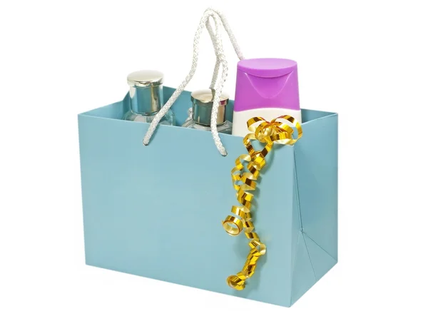 Cosmetic in gift bag.Isolated. — Stock Photo, Image