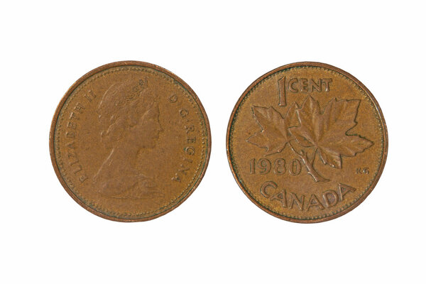 Canadian monet one cent.Isolated.