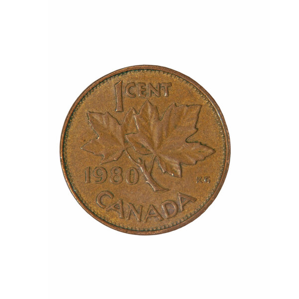 Canadian one cent monet.Isolated.