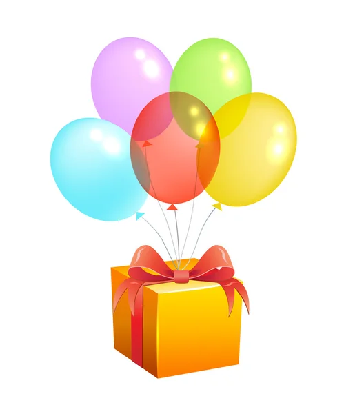 Vector bando de balões coloridos e uma caixa de presente — Vetor de Stock