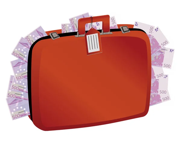 A colorful suitcase with money — Stock Photo, Image