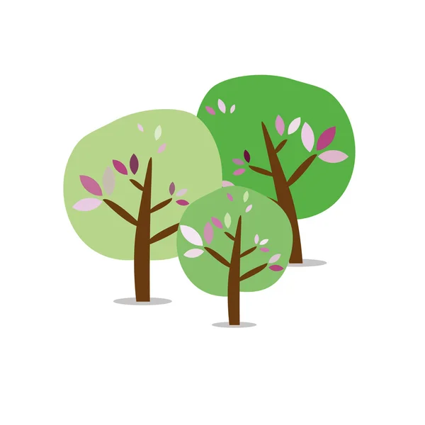 Drei isolierte bunte Frühlingsbäume — Stockfoto
