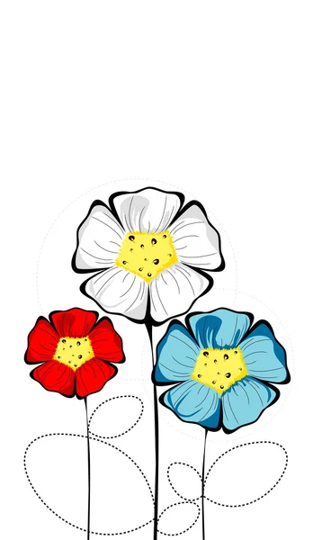 Trzy na białym tle kolorowe bloomed kwiat — Zdjęcie stockowe