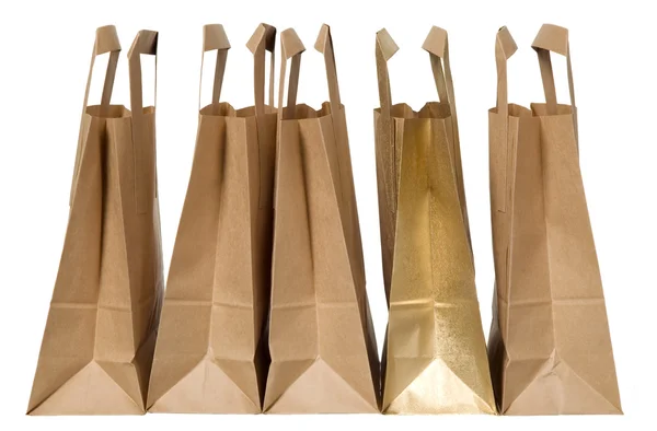 Muitos sacos de papel verde orgânico — Fotografia de Stock