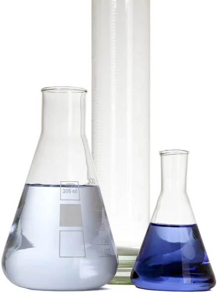Tres frascos con líquido azul —  Fotos de Stock
