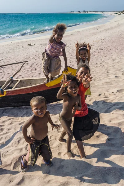 Malagasy children on the beach — Stock Photo, Image
