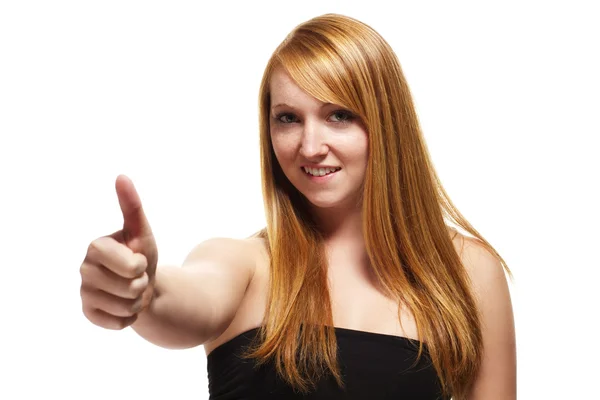 Young redhead woman showing thumbs up — Stock Photo, Image