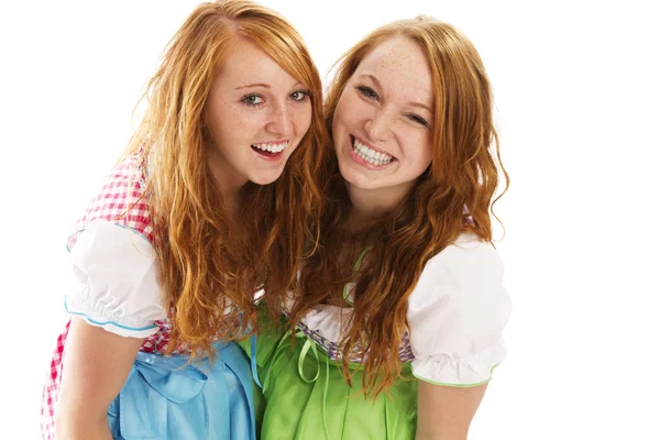Two happy bavarian redhead women — Stock Photo, Image