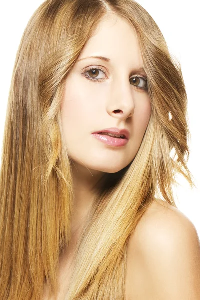 Portret van een mooie vrouw met lang blond haren — Stockfoto