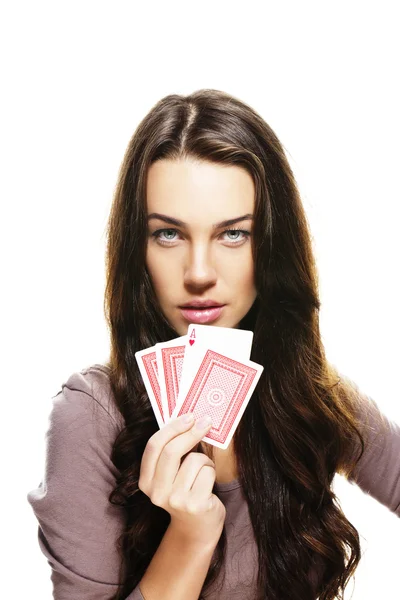 Beautiful woman playing poker — Stock Photo, Image