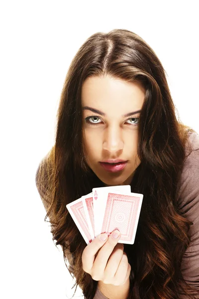 Beautiful woman with poker cards — Stock Photo, Image