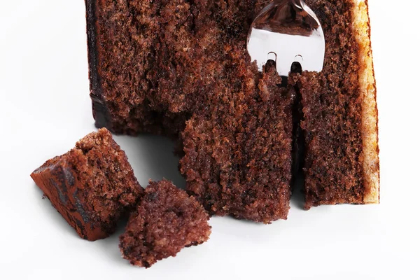 Vidlice v zlomený čokoládový dort — Stock fotografie