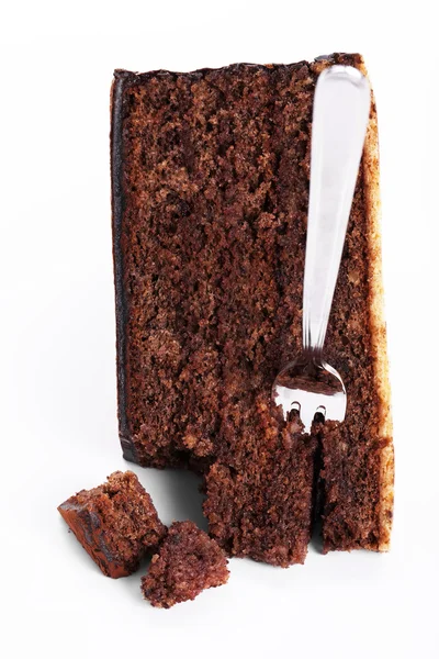 Fourchette dans un gâteau au chocolat — Photo