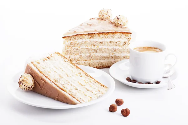 Hazelnut cream cake with coffee — Stock Photo, Image