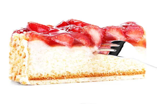 Strawberry cake with a fork — Stock Photo, Image