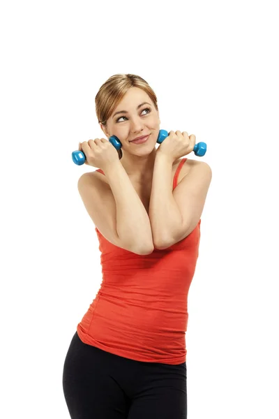 Cute fitness woman with dumbbells — Stock Photo, Image