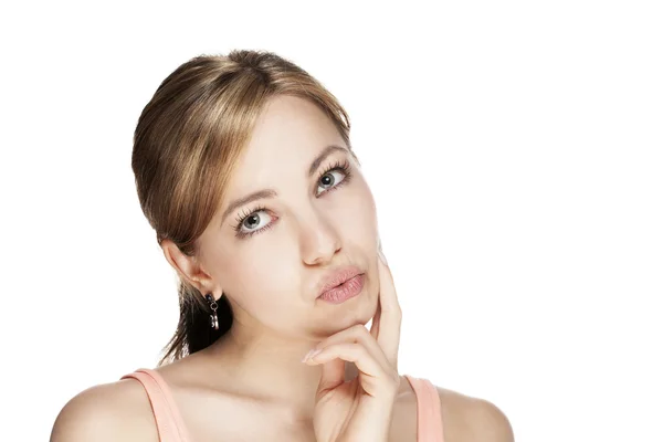 Young blonde woman thinking about something — Stock Photo, Image