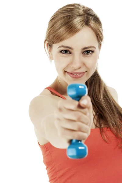 Fitness kvinna tränar med hennes hantel — Stockfoto
