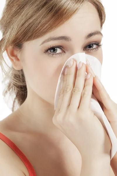 stock image Young woman suffering on hay fever