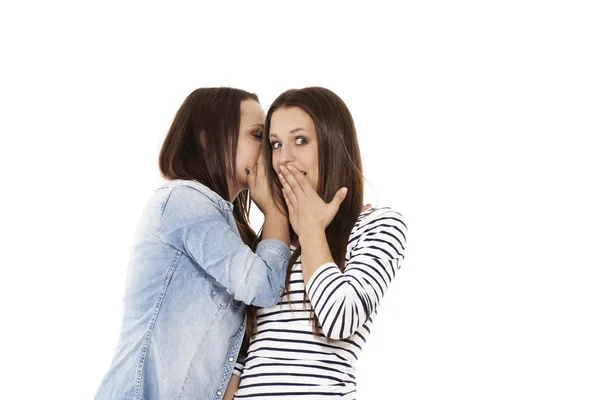 Teenager whispering at her surprised sister — Stock Photo, Image