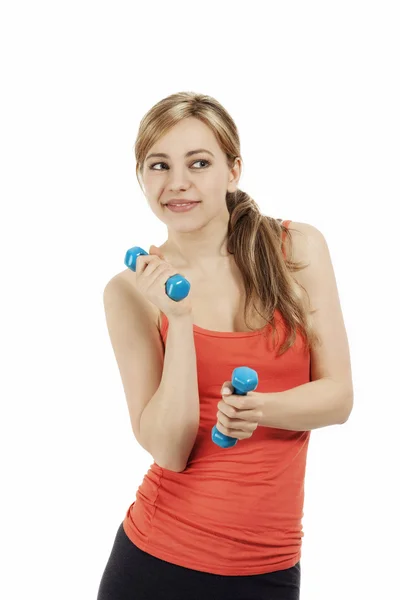 Fitness woman with dumbbells — Stock Photo, Image