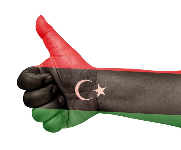 利比亚国旗拇指向上的手势上喜欢的图标 — 图库照片