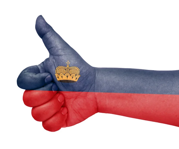 Liechtenstein bandiera sul pollice in su gesto come icona — Foto Stock