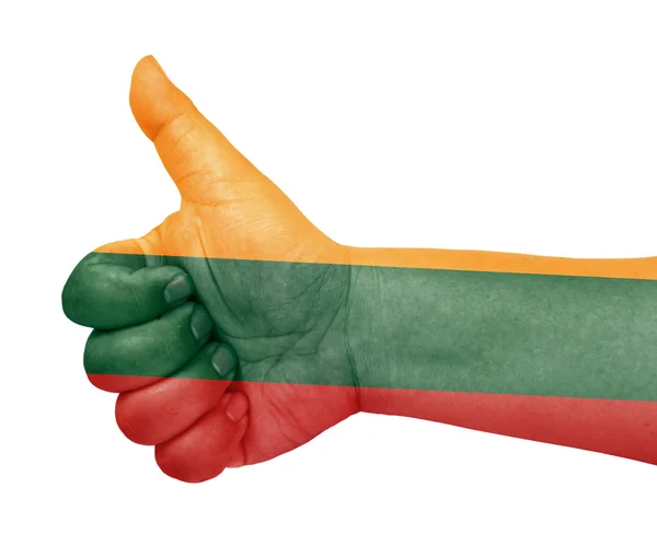 Lithuania flag on thumb up gesture like icon — Stock Photo, Image