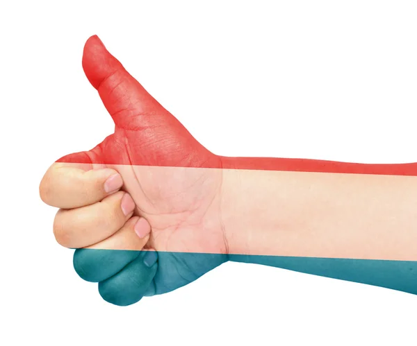 Luxemburgs flagga på tummen upp gest som ikon — Stockfoto