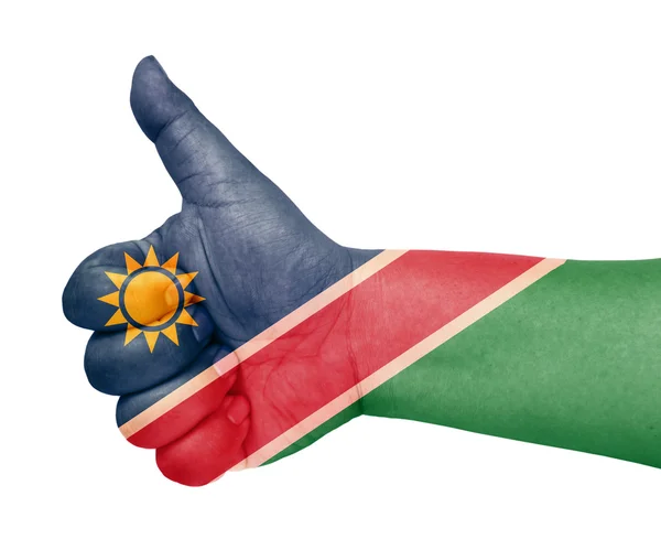Namibias flagga på tummen upp gest som ikon — Stockfoto
