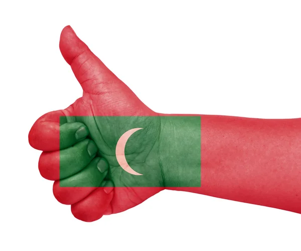 アイコンのようなジェスチャーを親指でモルディブの国旗 — ストック写真