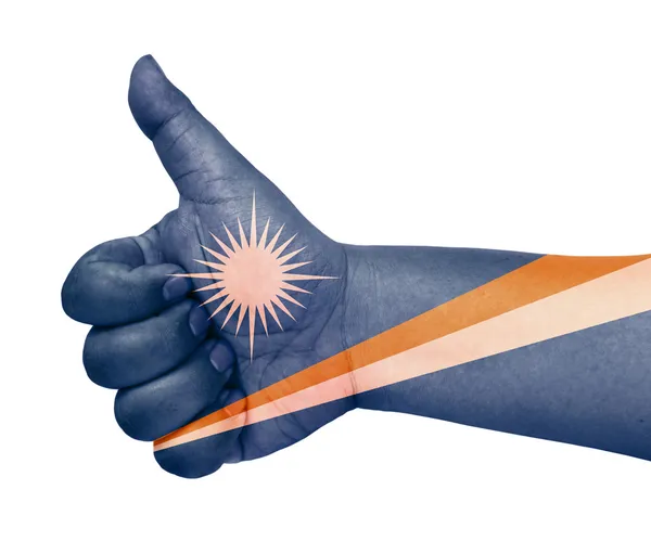 Флаг Маршалловых островов на большом пальце вверх жестом, как икона — стоковое фото