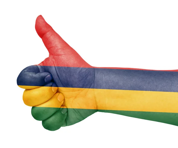 Маврикій прапор на великий палець вгору жестом як значок — стокове фото