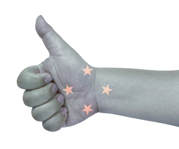 Vlajka Mikronésie na palec nahoru gesto jako ikonu — Stock fotografie