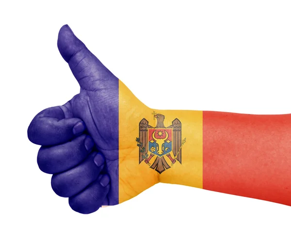 Bandera de Moldavia en el pulgar hacia arriba gesto como icono — Foto de Stock