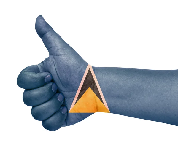 Прапор Сент-Люсії на великий палець вгору жестом як значок — стокове фото
