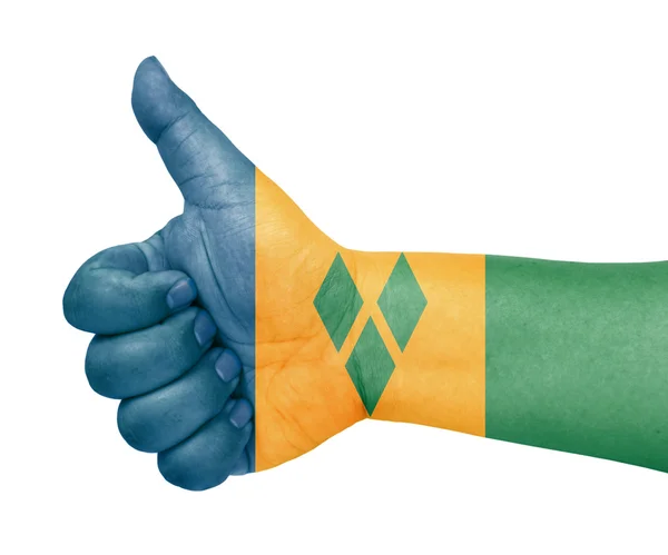 Saint vincent och Grenadinerna flagga på tummen upp gest som ikon — Stockfoto