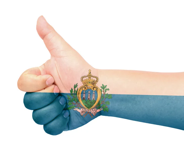 Vlajka San Marina na palec nahoru gesto jako ikonu — Stock fotografie